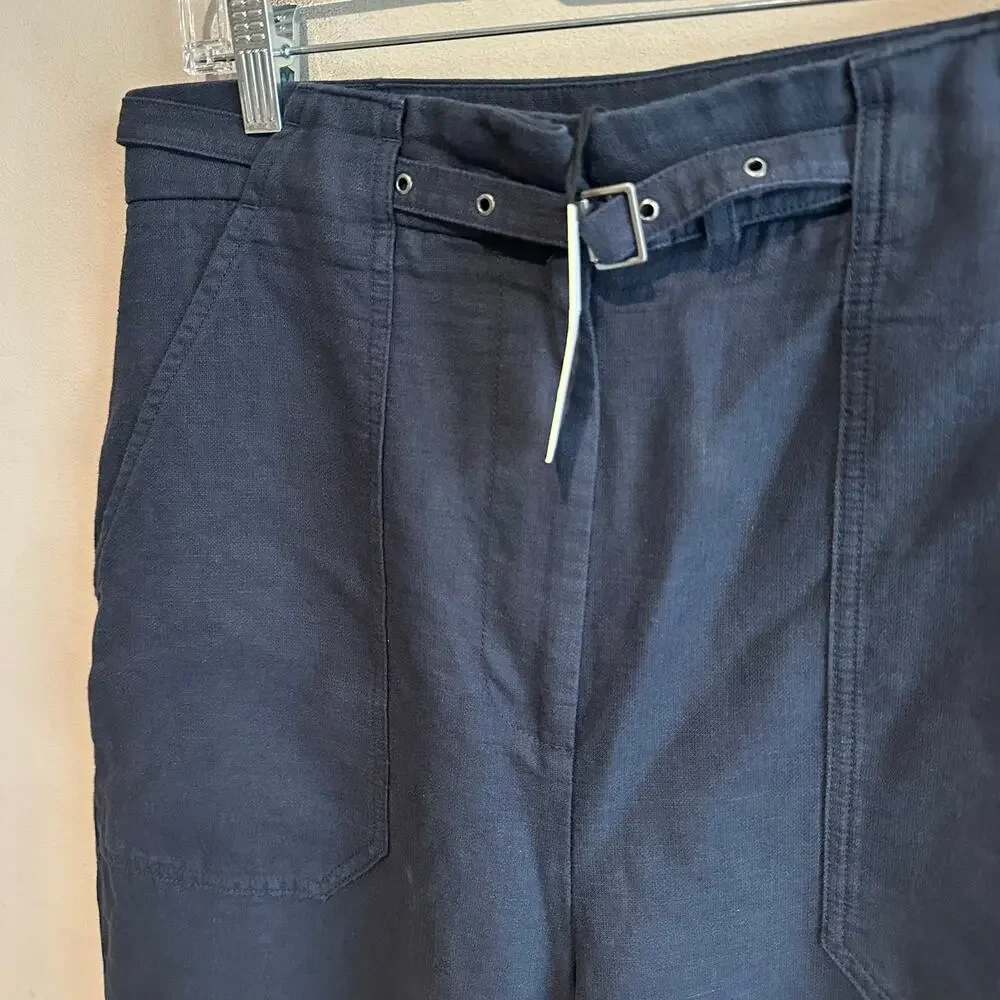 Banana Republic High Rise Wide Leg Studio Pant Navy Blue 12 826947
